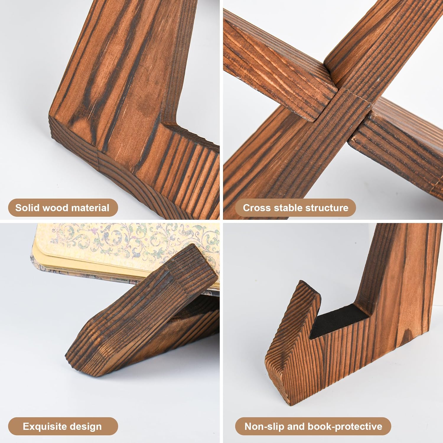 KLEVERISE 2 Set Wooden Cookbook Stands Dark Brown