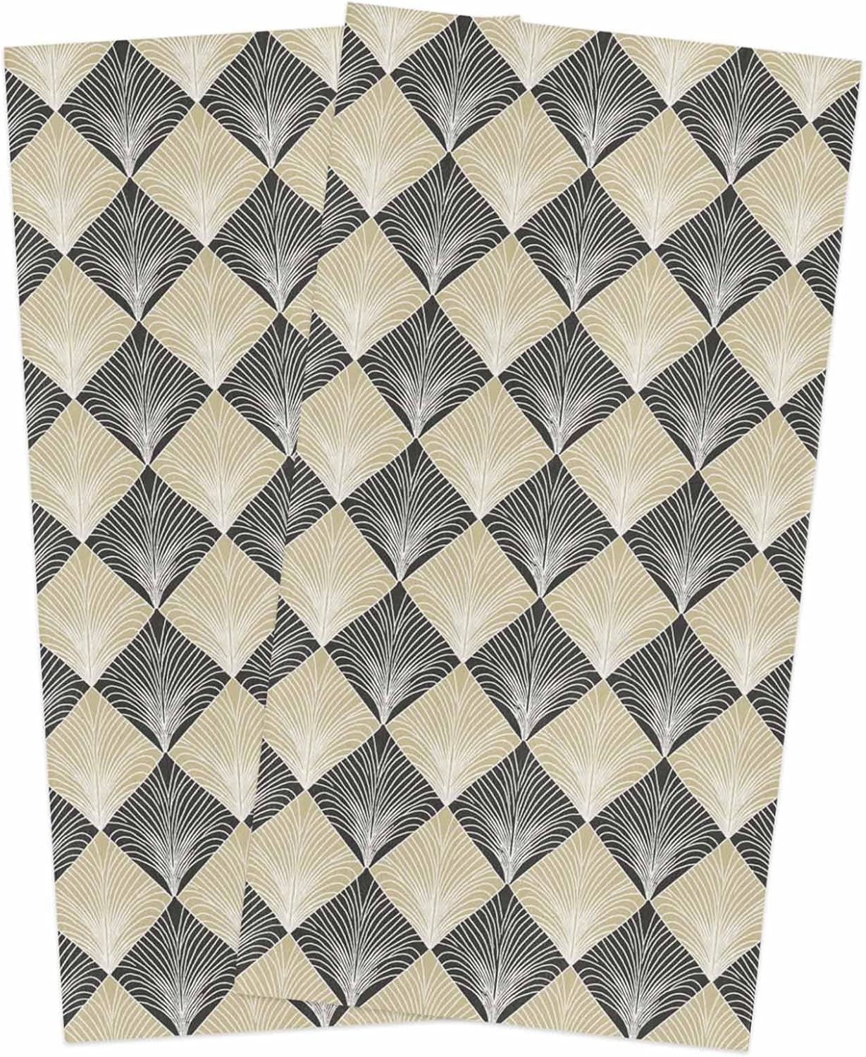 ZOE GARDEN Modern Black Yellow Geometric Dish Towels 2-PC 18x28