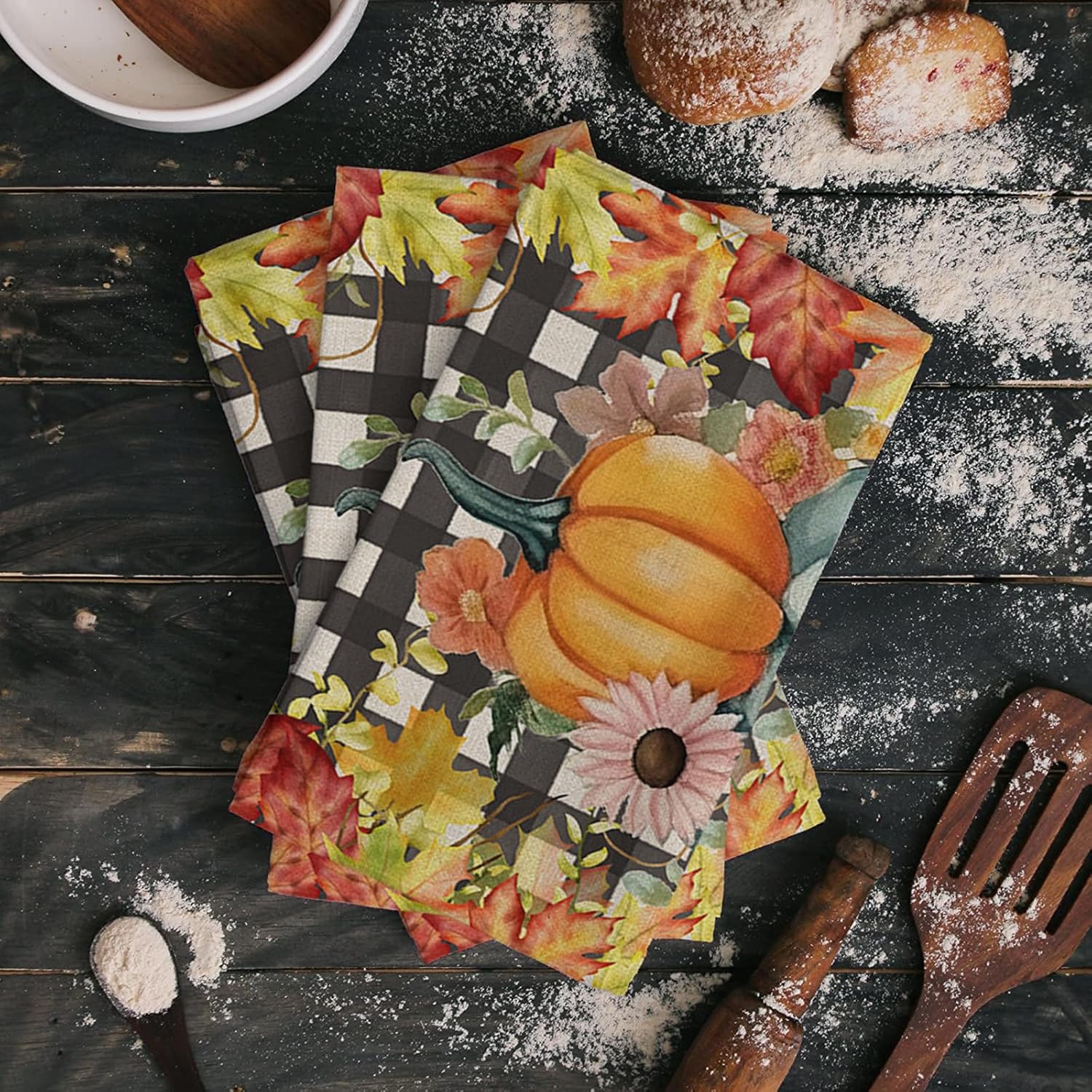 ZOE GARDEN Autumn Pumpkin Kitchen Dish Towels 18x28 Rustic Farmhouse Design 1-PC