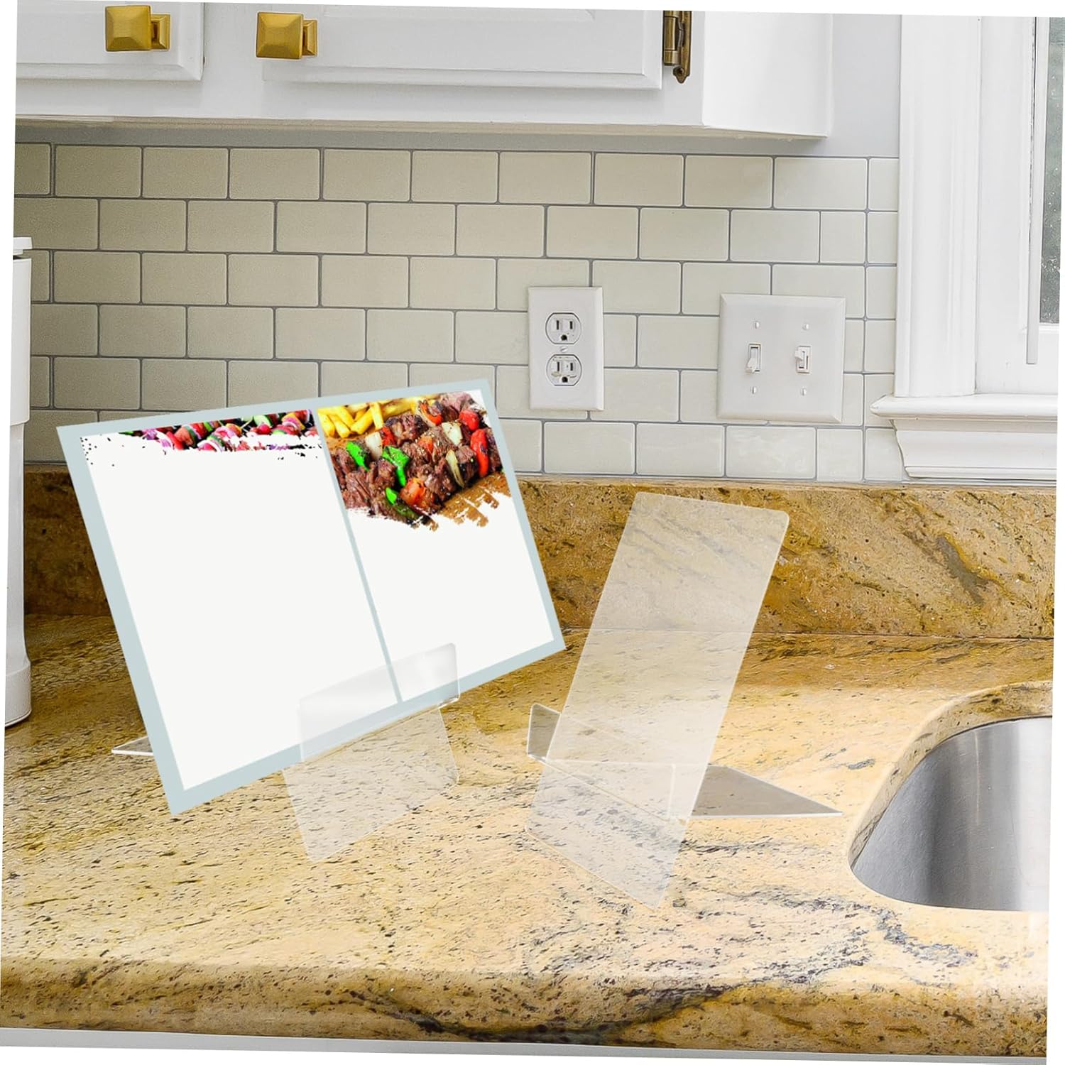 CATIEBYE Adjustable Acrylic Recipe Stand for Desk and Kitchen