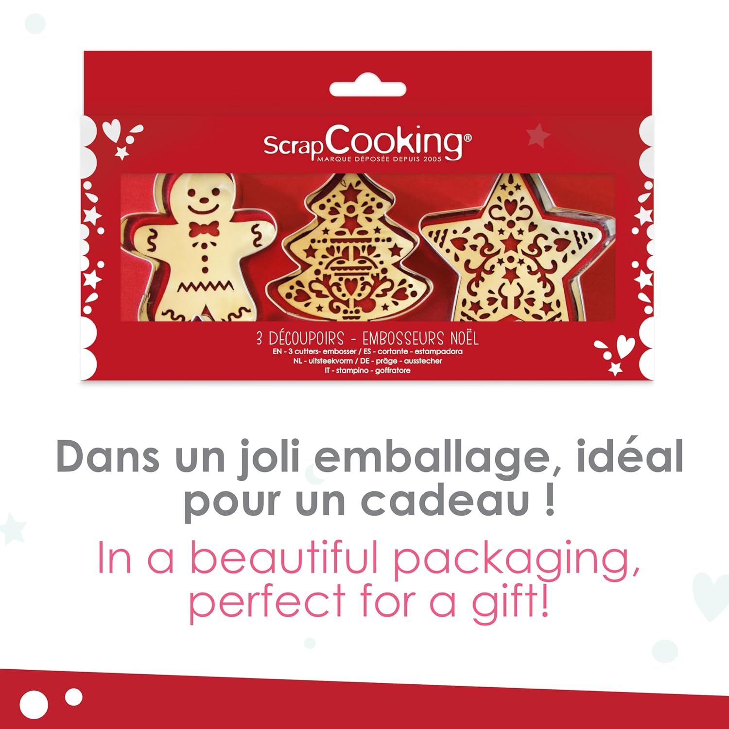 ScrapCooking 3 Wooden Christmas Cookie Cutters and Embossers Set