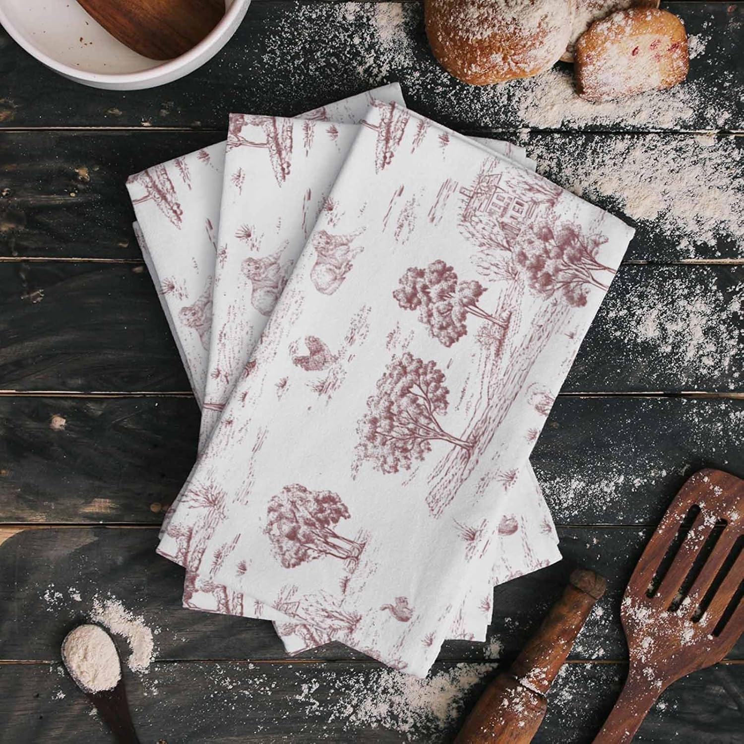 ZOE GARDEN 2-Pack Farmhouse Red Brown Kitchen Towels