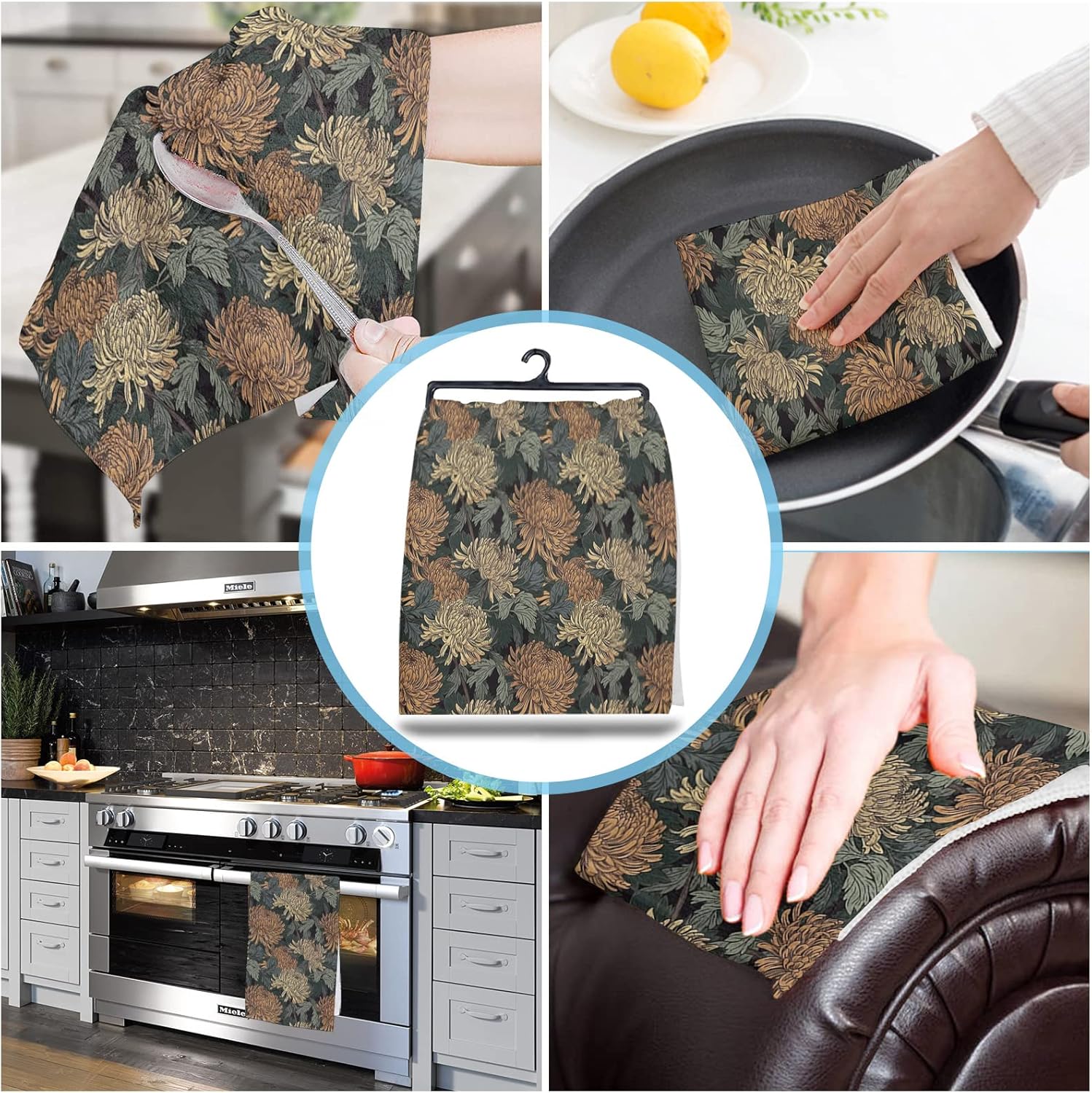 ZOE GARDEN Dahlia Flower Dish Towels 2-Pack 18x28 Country Kitchen Linens