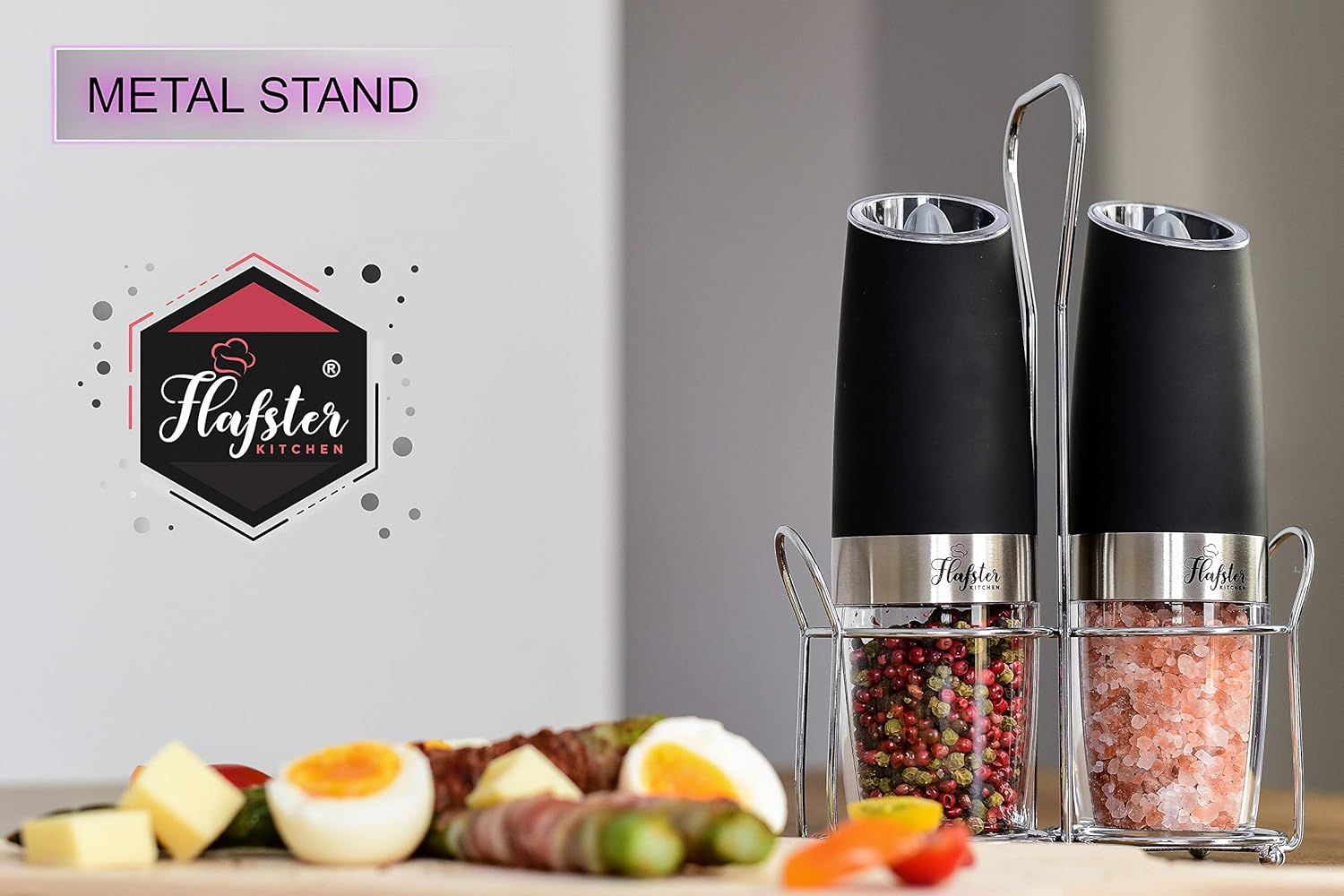 Gravity Salt Pepper Grinder Set - Adjustable Coarseness and LED Light