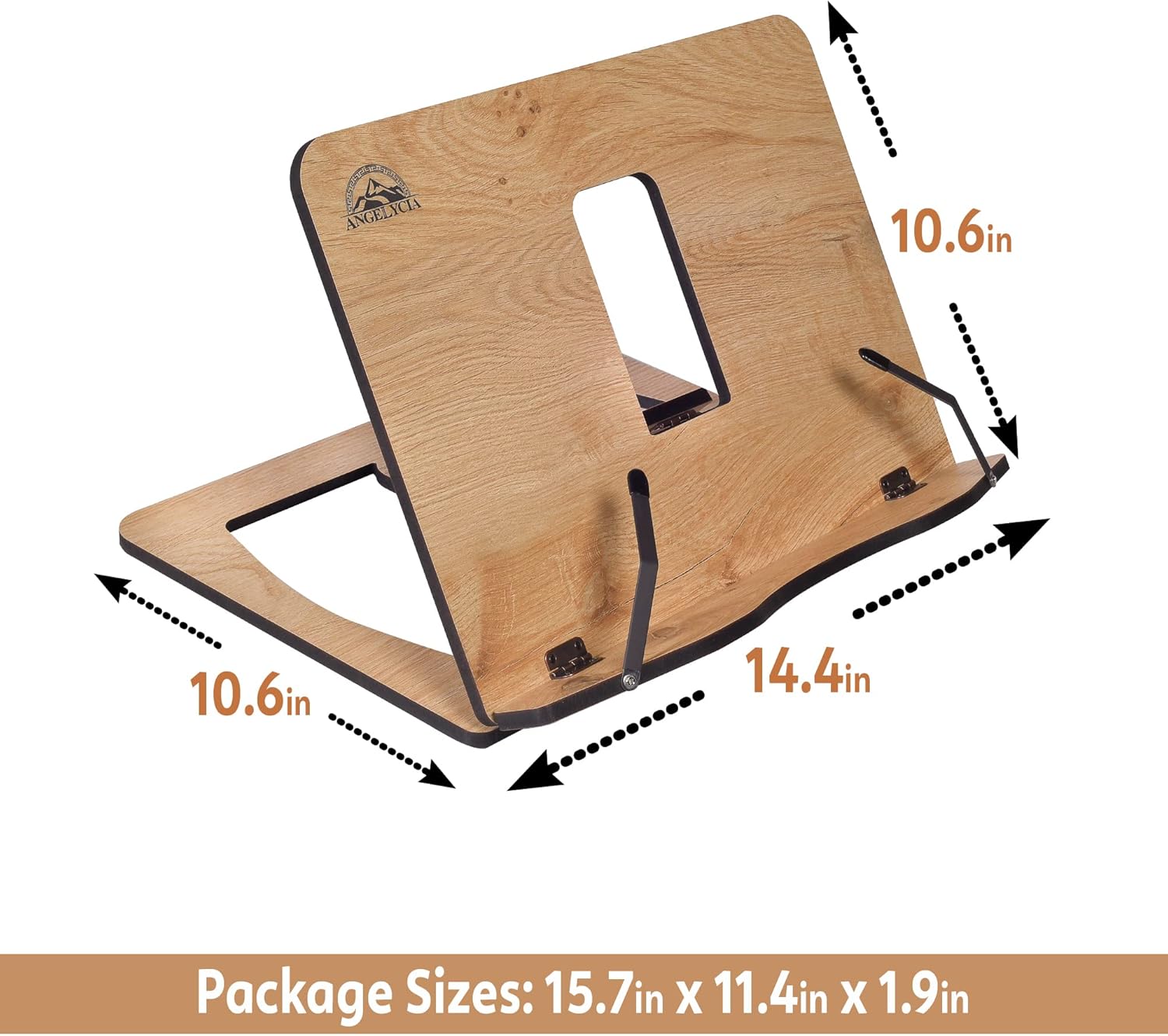ANGELYCIA Wooden Book Stand Foldable Adjustable Oak