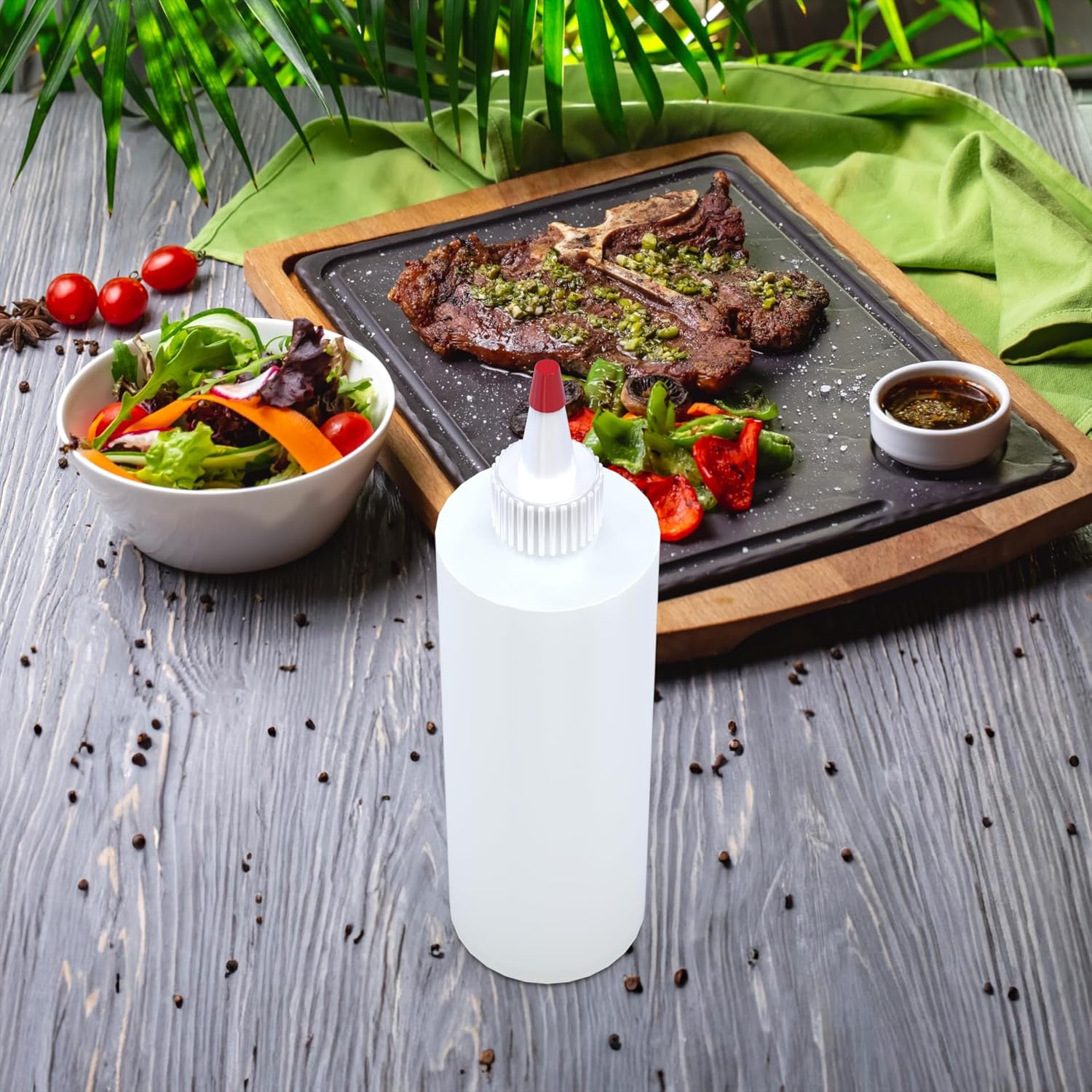 BRIGHTFROM 16 OZ Squeeze Bottles 4 Pack BPA Free Red Top Condiment Containers