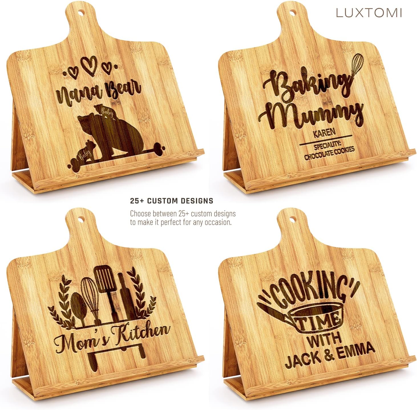 LUXTOMI Engraved Nana Bear Cookbook Stand