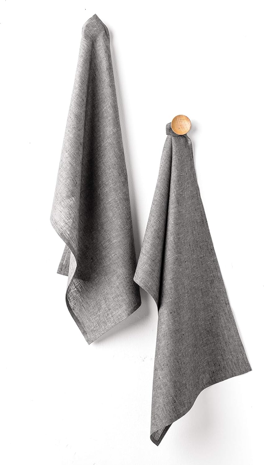 Solino Home Linen Kitchen Towels Set of 2 Charcoal Grey
