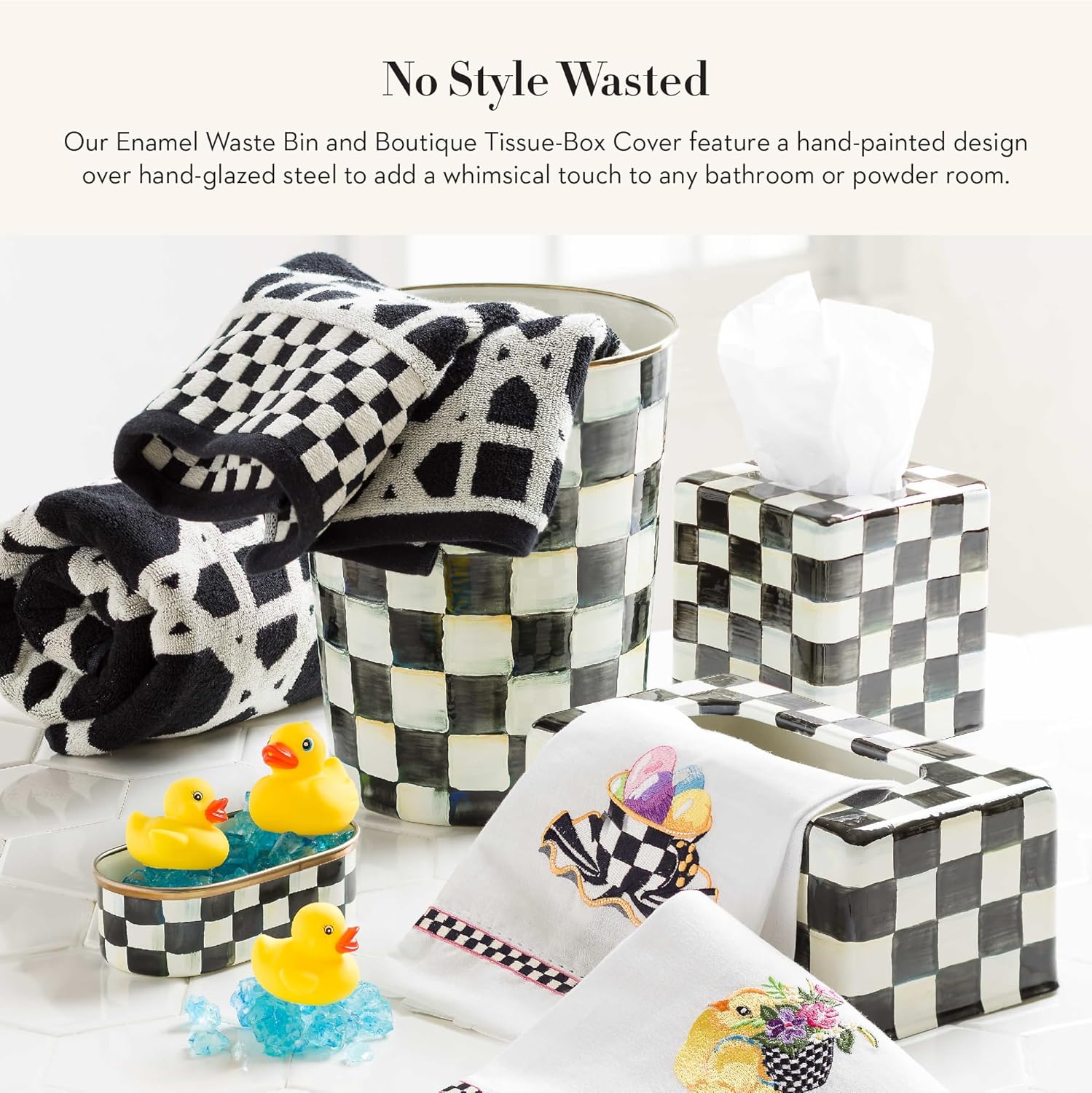 MacKenzie-Childs Enamel Waste Bin Tissue Box Cover Set