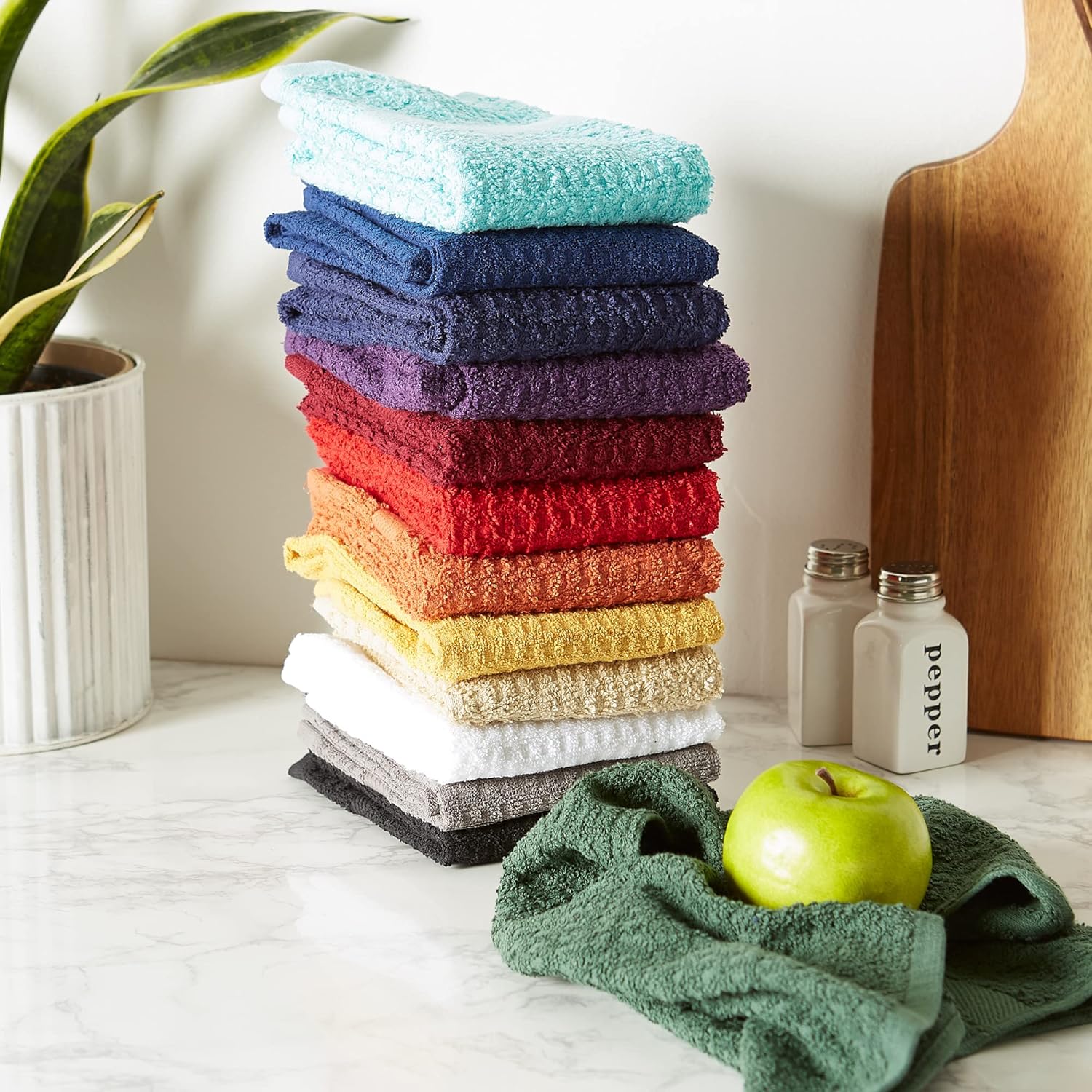 DII Basic Terry Waffle Dish Towel Set 4 Piece Mustard