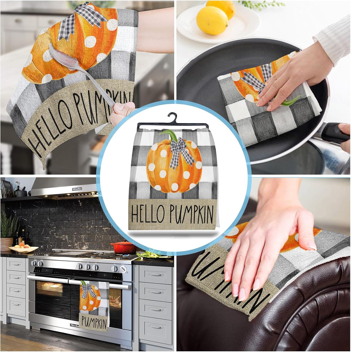 ZOE GARDEN Pumpkin Plaid Kitchen Towel 18x28 Quick Dry Durable