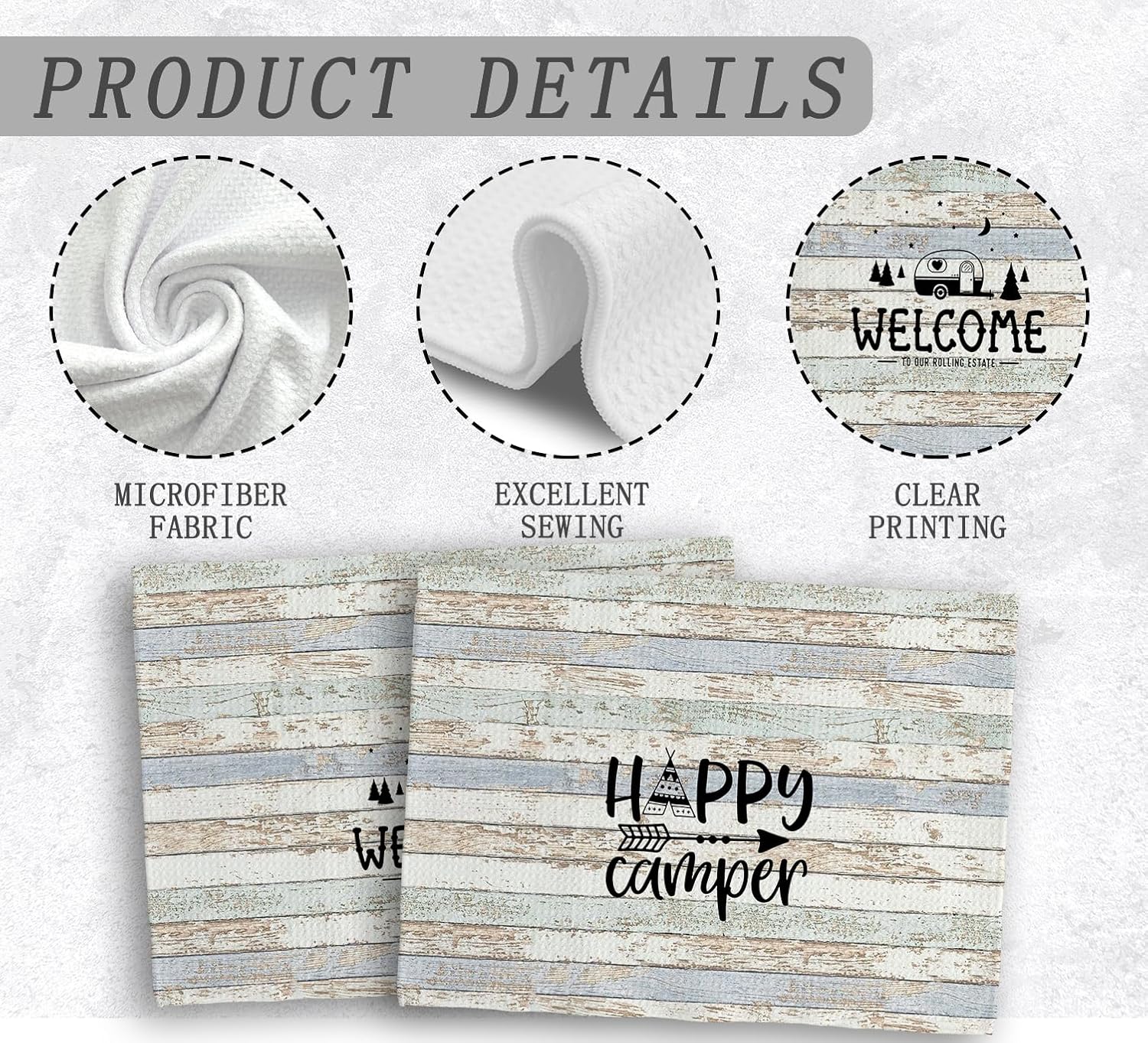 NOQL Happy Camper Hand Towels Set of 2 16x24