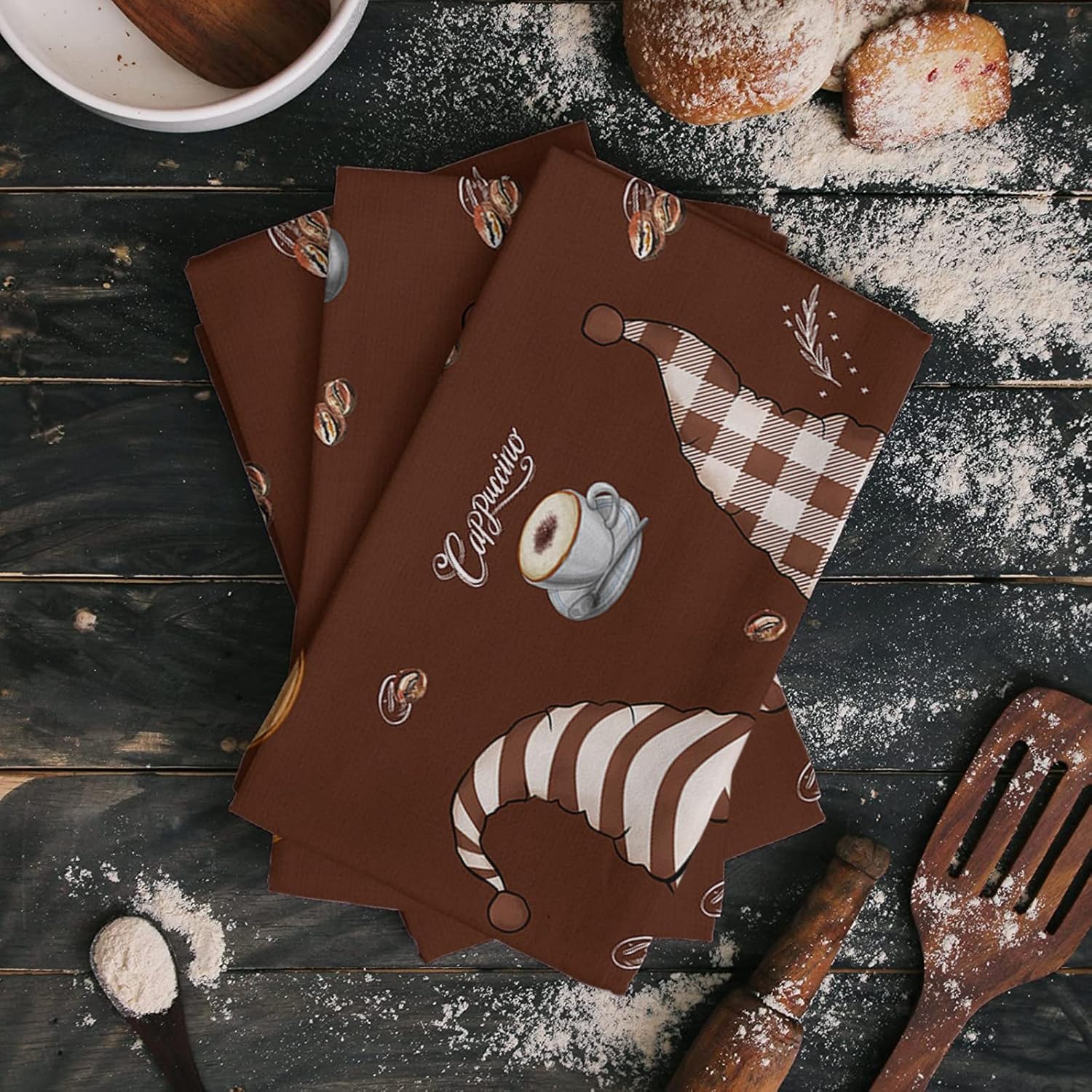 ZOE GARDEN Brown Gnome Kitchen Towels 2 Pack