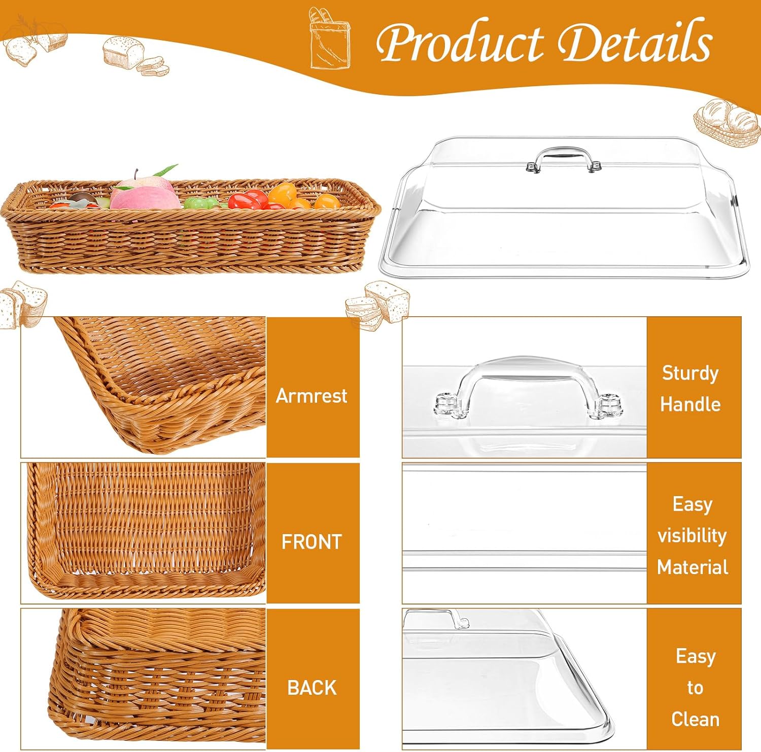 Mumufy 2 Pack Wicker Bread Basket with Acrylic Lid 1