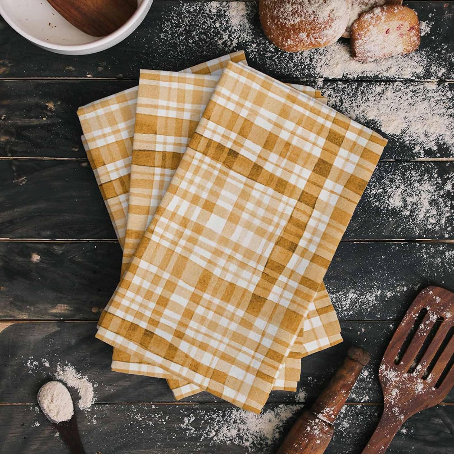 ZOE GARDEN Brown Orange Plaid Dish Towels 4-PC 18x28