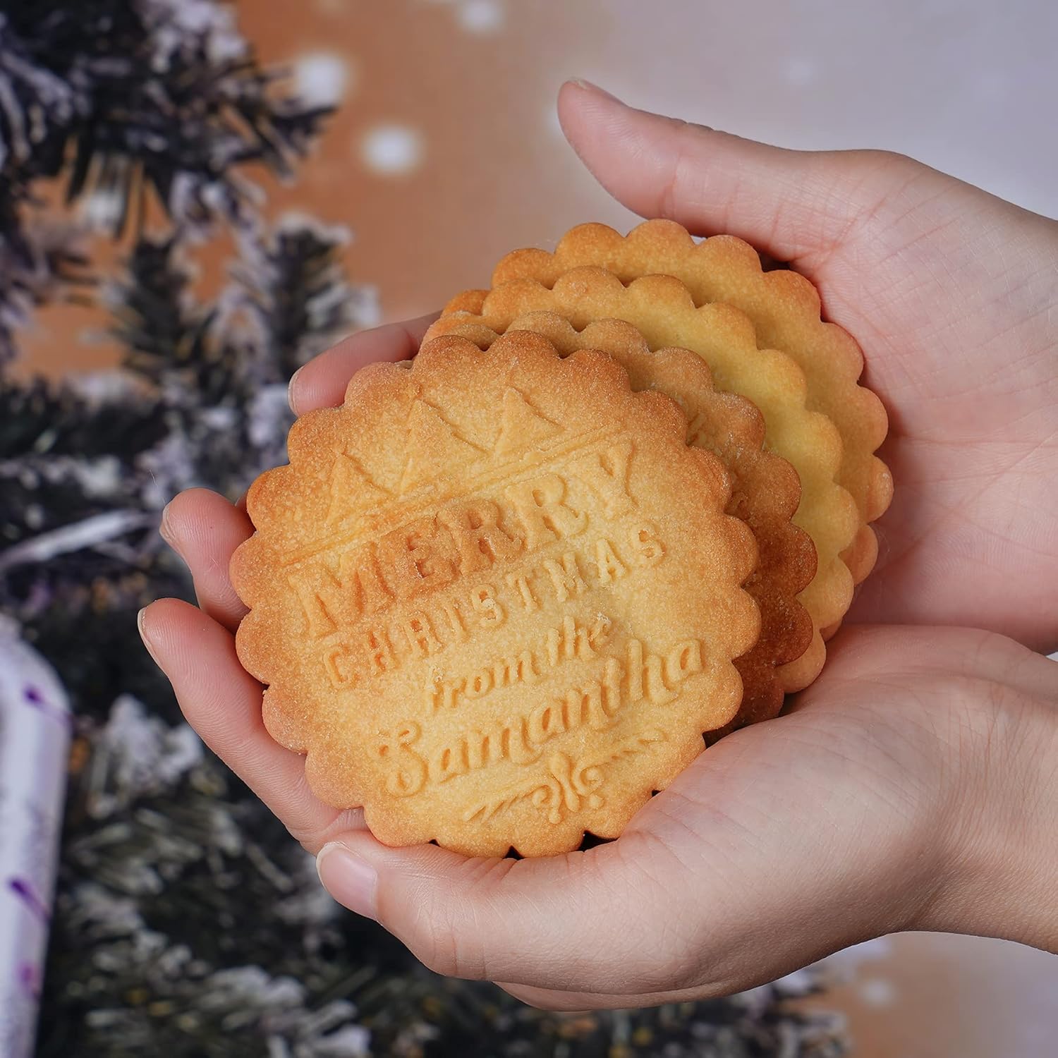 BOELRY Personalized Cookie Stamp with Christmas Design