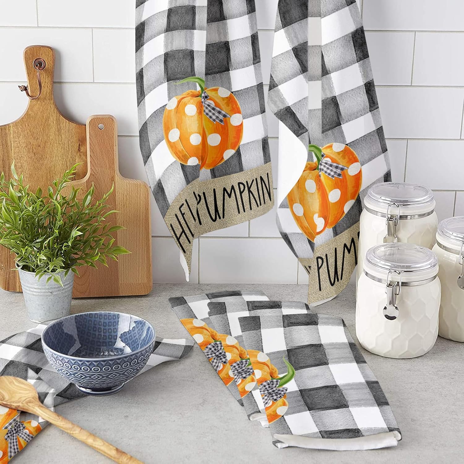 ZOE GARDEN Pumpkin Plaid Kitchen Towel 18x28 Quick Dry Durable
