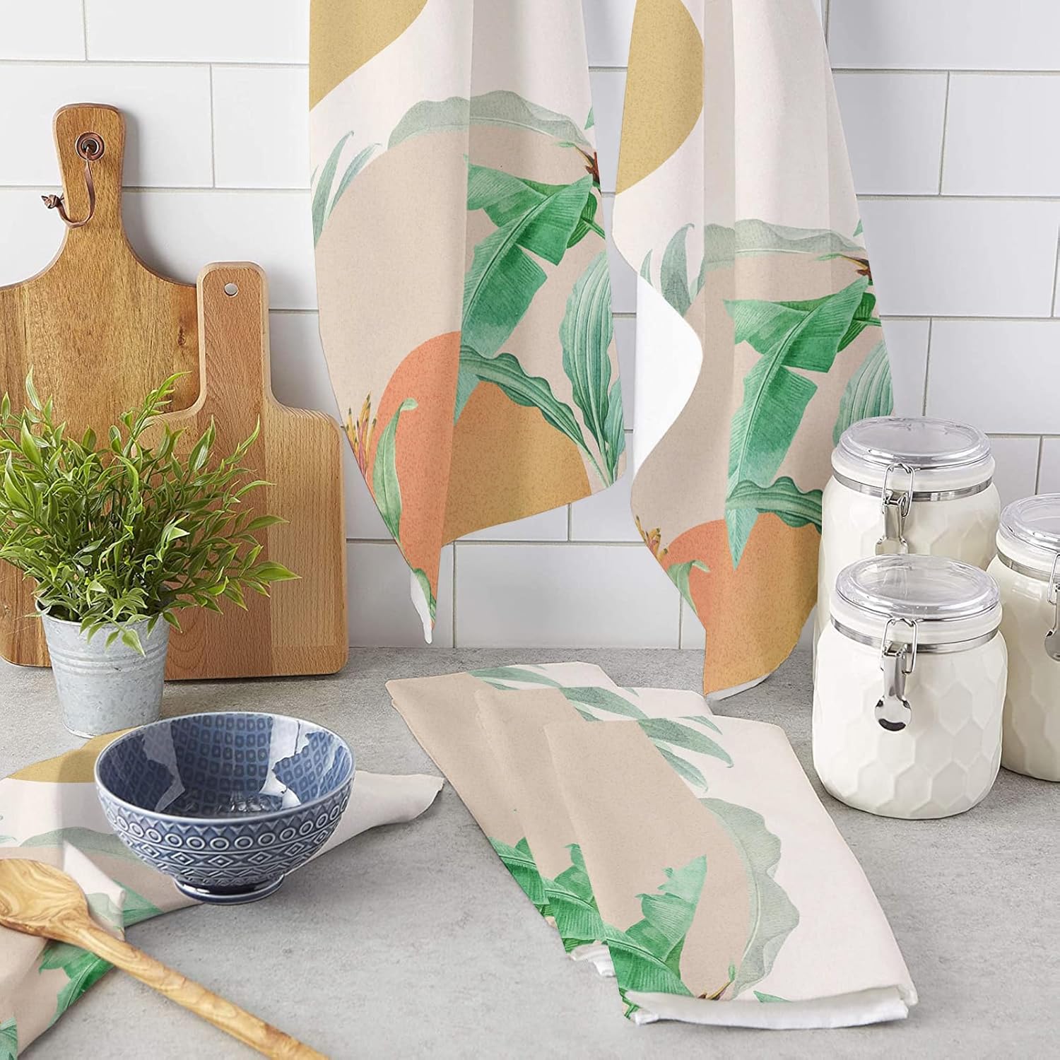 ZOE GARDEN Modern Leaves Kitchen Towels 4-Pack