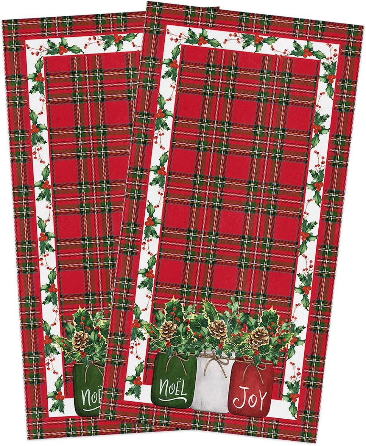 ZOE GARDEN Christmas Lattice Kitchen Towels 2-Pack 18x28 Red Buffalo Design