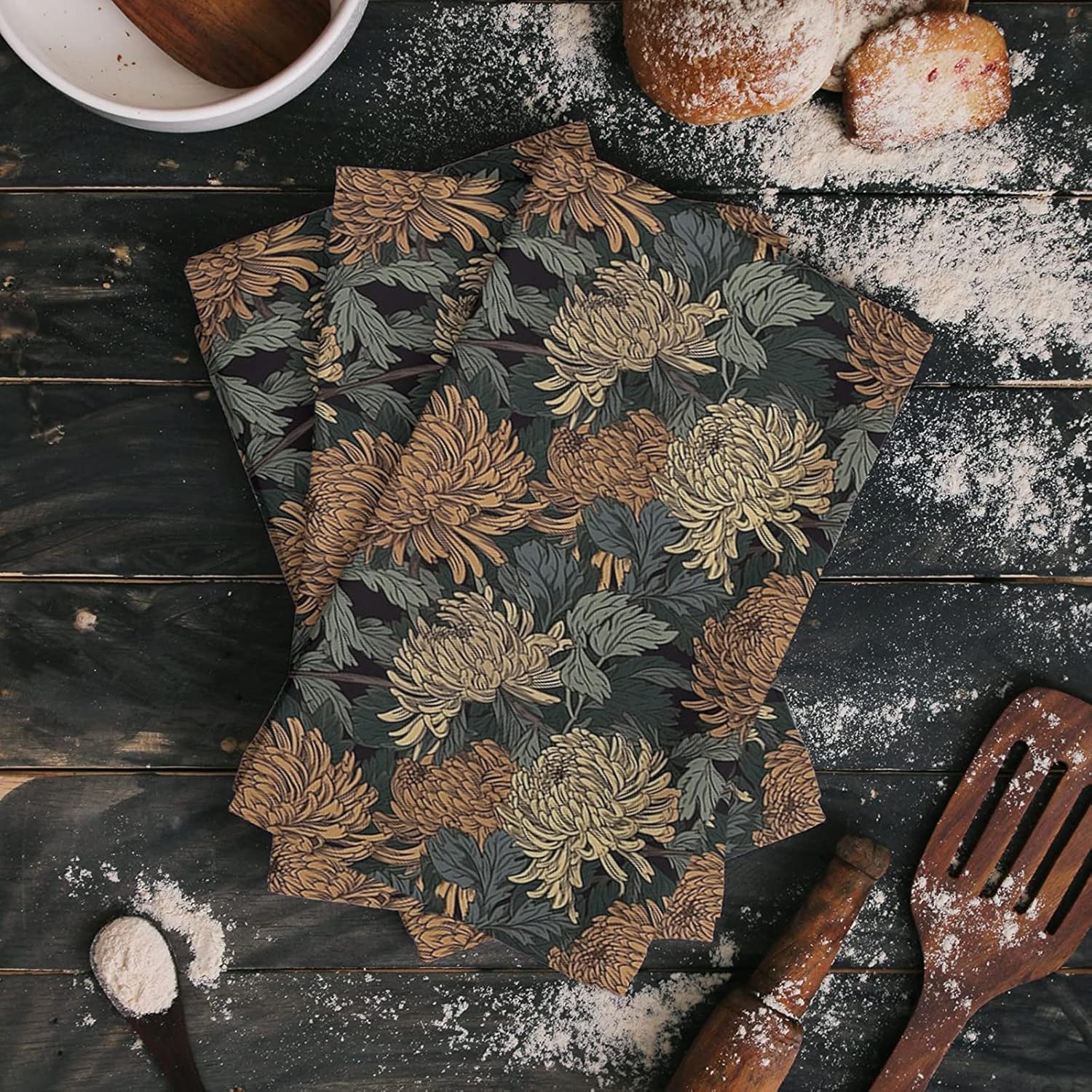 ZOE GARDEN Dahlia Flower Dish Towels 2-Pack 18x28 Country Kitchen Linens