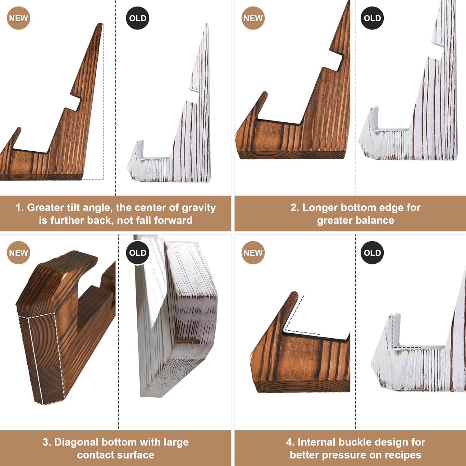 KLEVERISE 2 Set Wooden Cookbook Stands Dark Brown