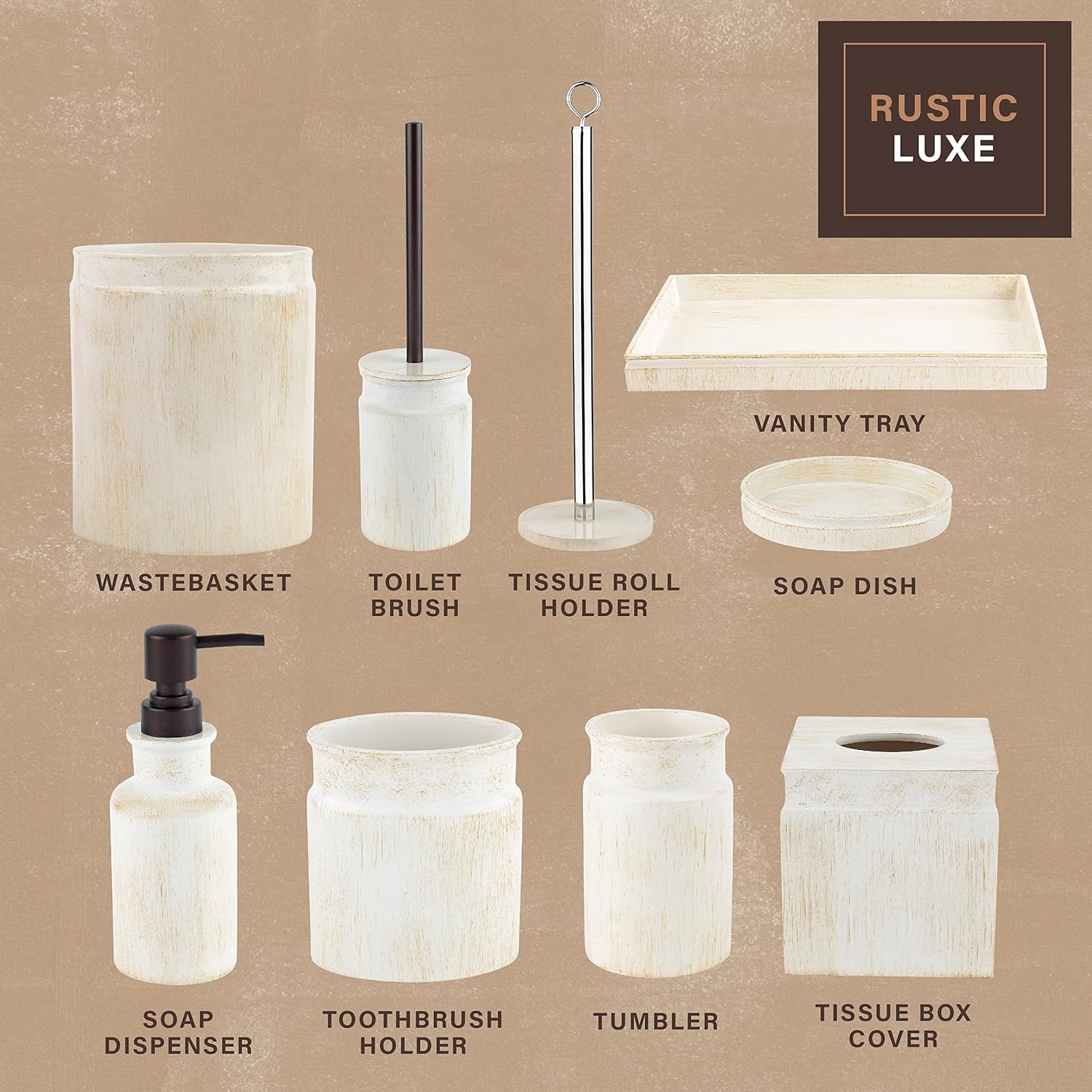 Rustic Luxe Small Bathroom Trash Can - Modern Farmhouse Decor