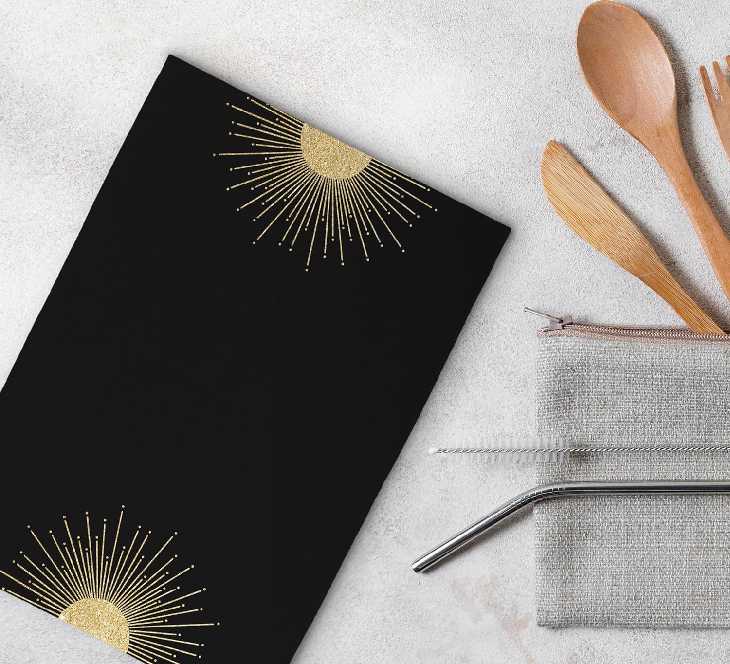 Dwept Abstract Boho Golden Sun Dish Towel 16x24 Inches