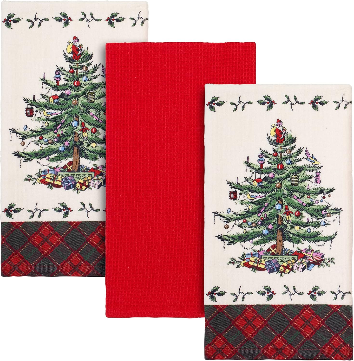 Spode 3pc Kitchen Towel Set Tartan Holiday