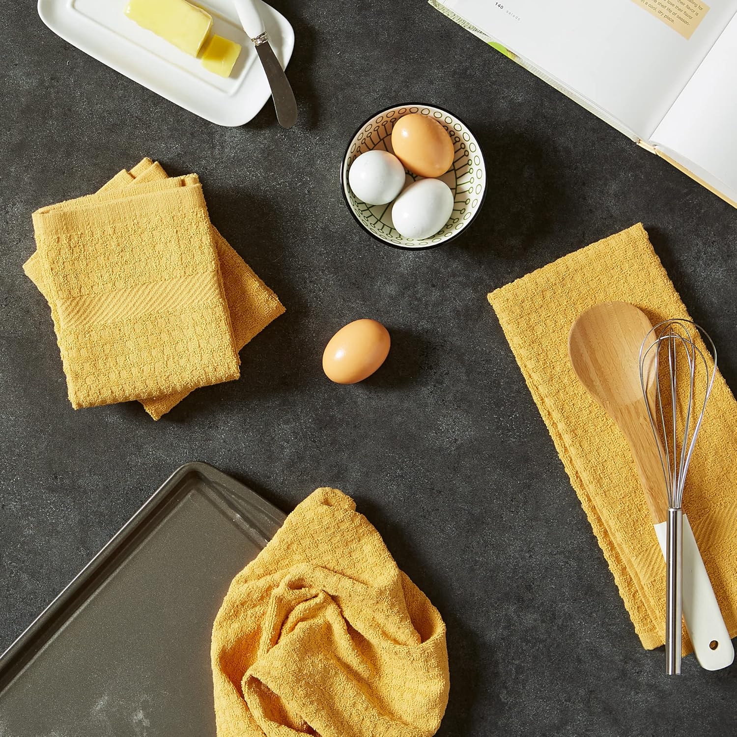 DII Basic Terry Waffle Dish Towel Set 4 Piece Mustard