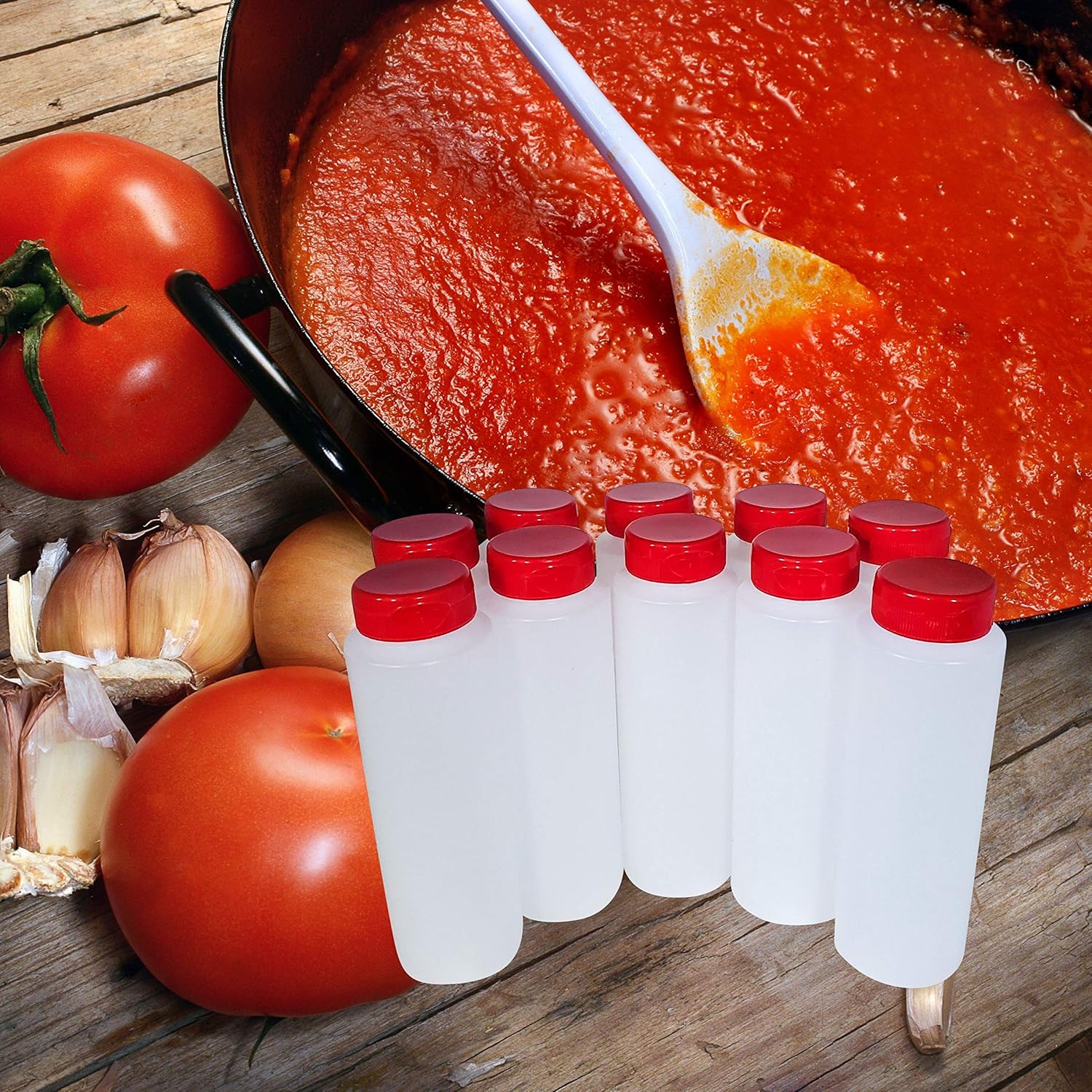 8oz HDPE Squeeze Bottles with Red Flip Top Caps Pack of 10 1