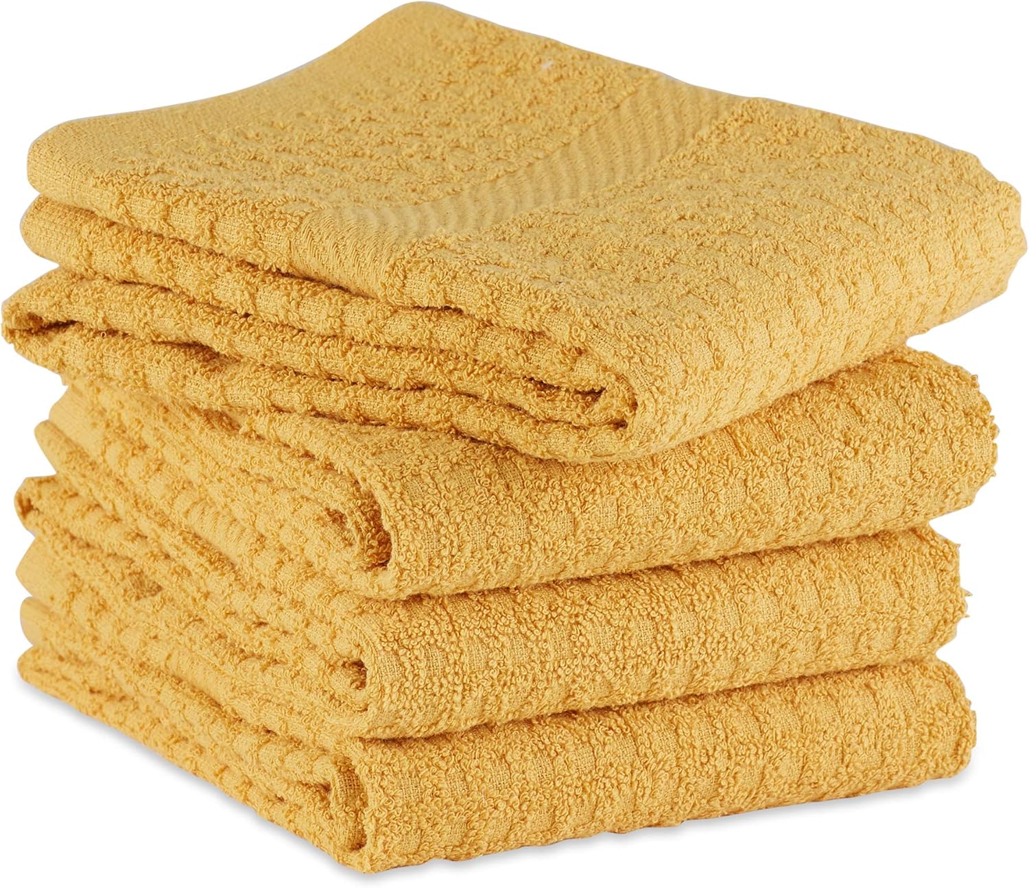 DII Basic Terry Waffle Dish Towel Set 4 Piece Mustard