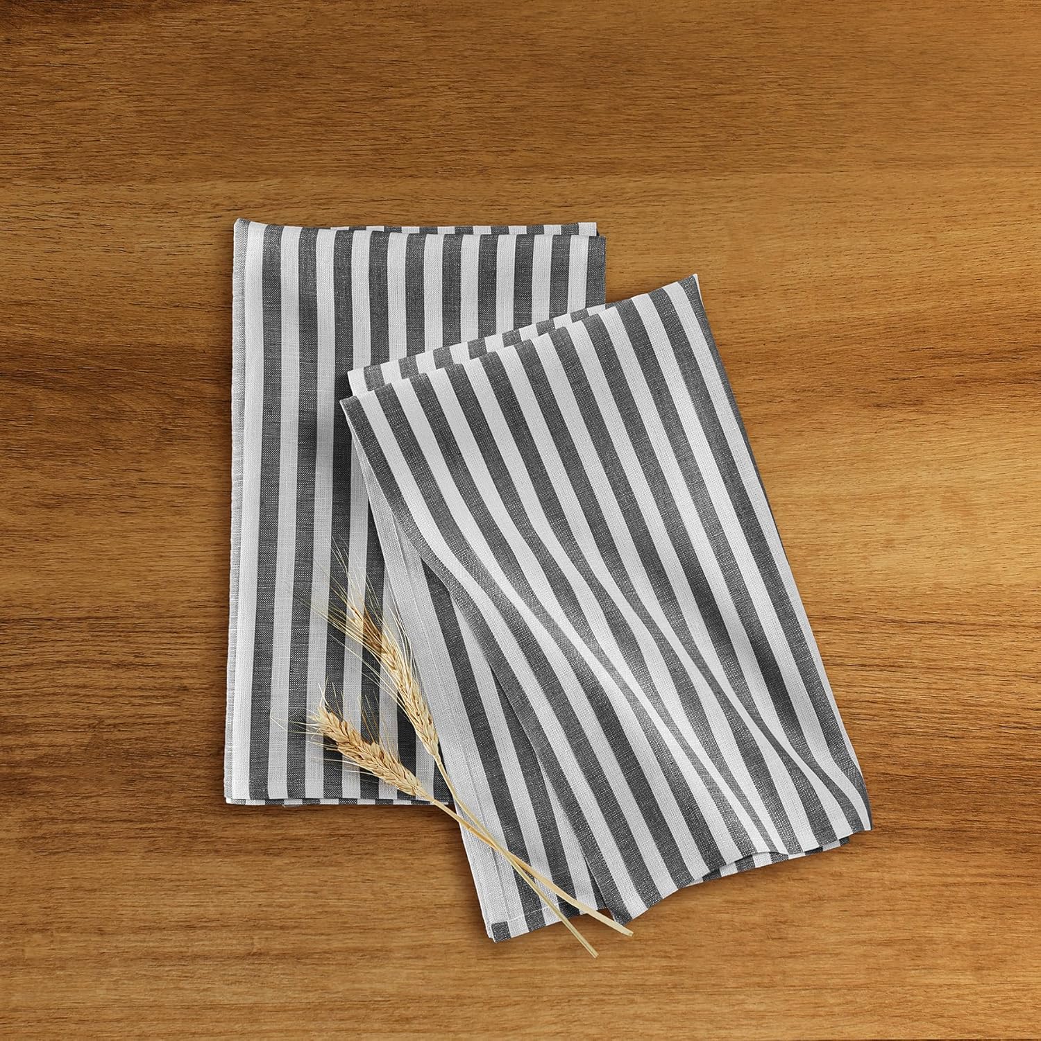 Solino Home Linen Kitchen Towels Set of 2 - Black White Amalfi Stripe