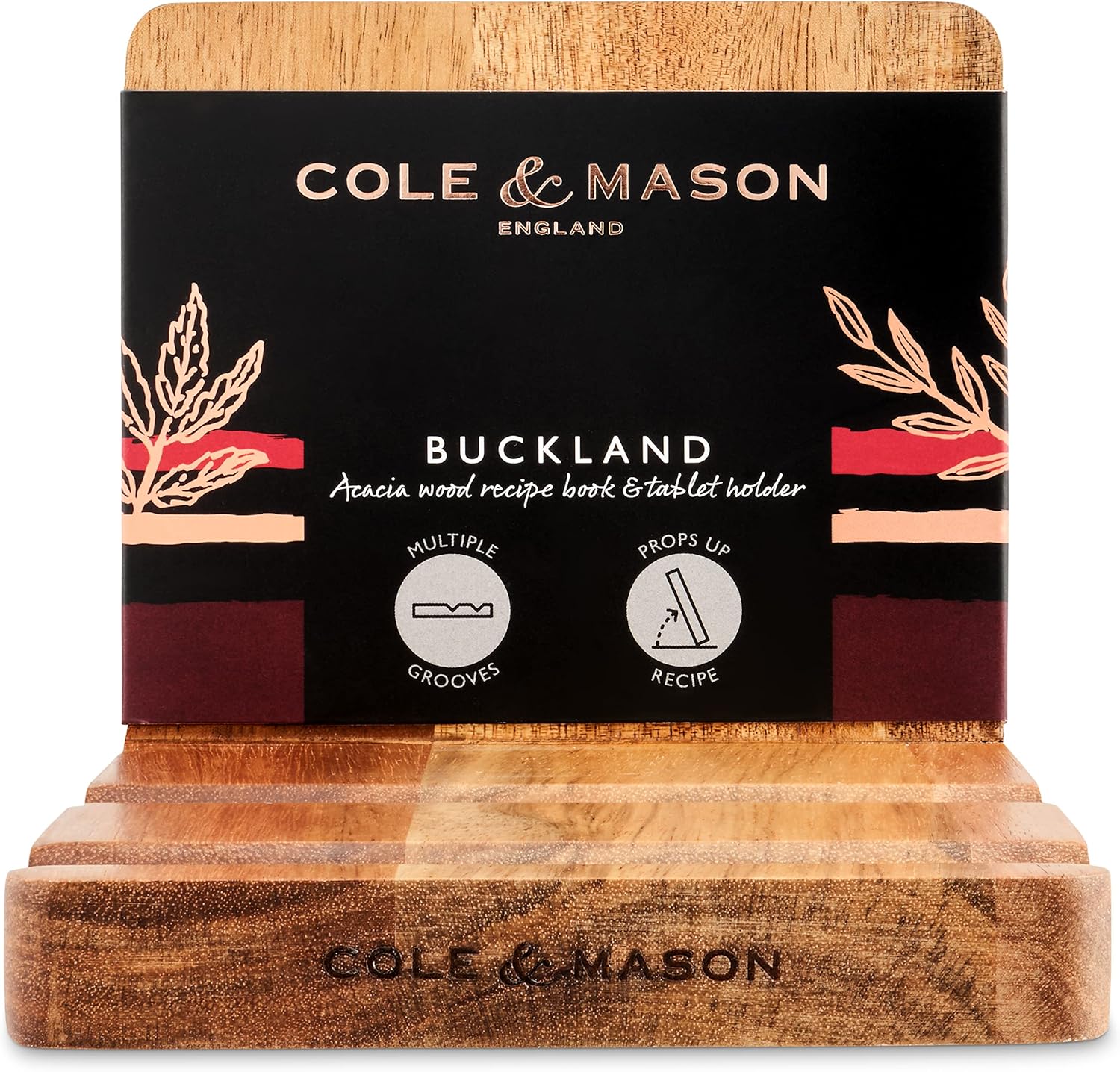 Cole Mason Acacia Wood Cookbook Stand with Tablet Holder