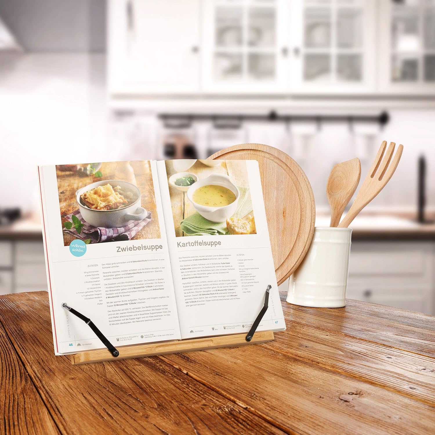 Relaxdays Bamboo Adjustable Cookbook Stand 1