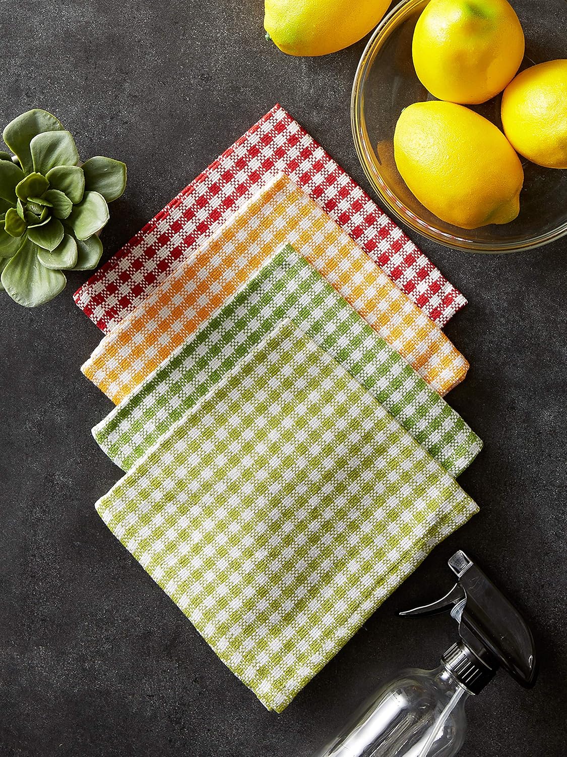 DII Heavy Duty Dish Cloths 4 Pack Cotton 13x13 Gingham Check