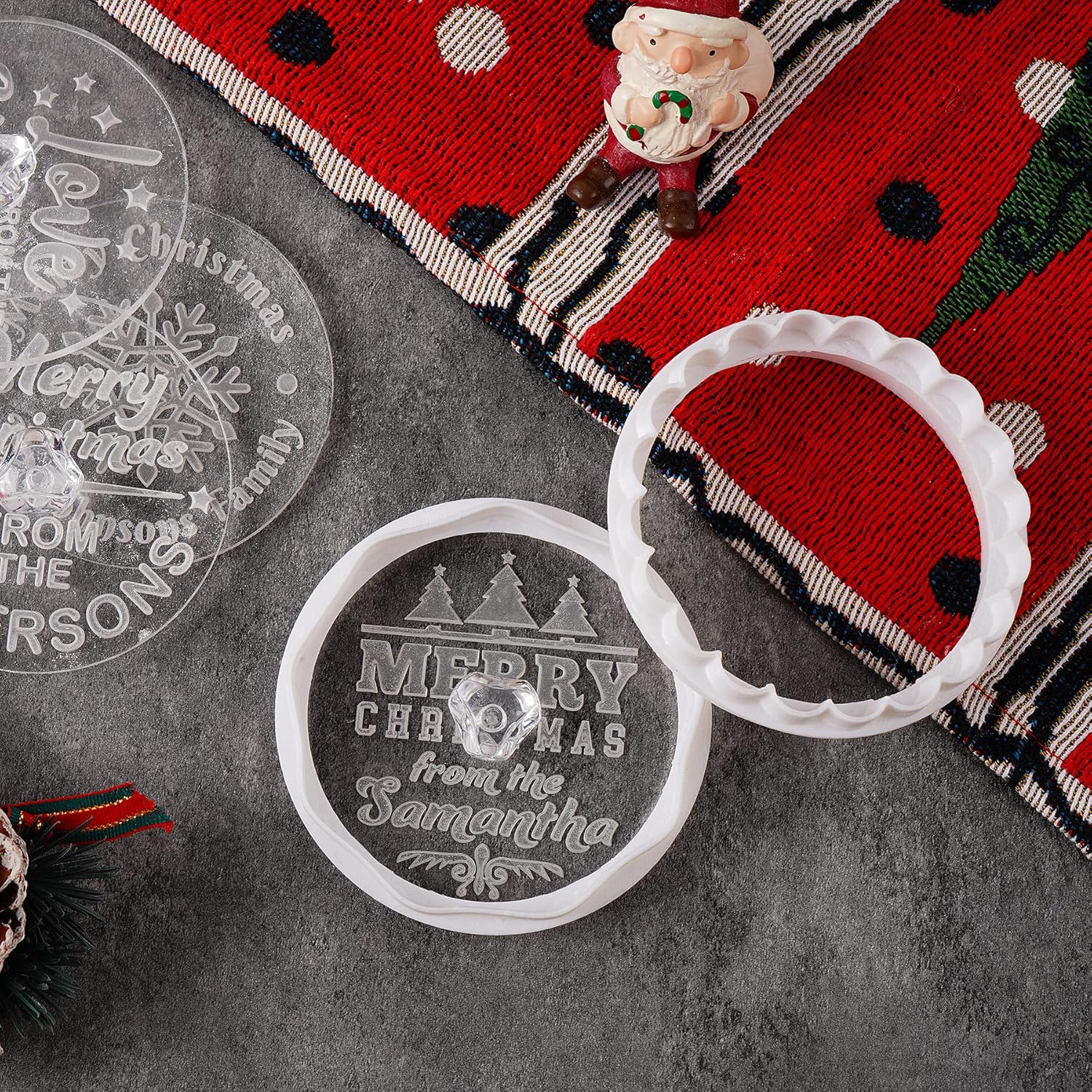 Personalized Family Name Cookie Stamp with Merry Christmas Pattern